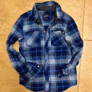 Boys Lucky Brand Navy and Light Blue Plaid Shirt